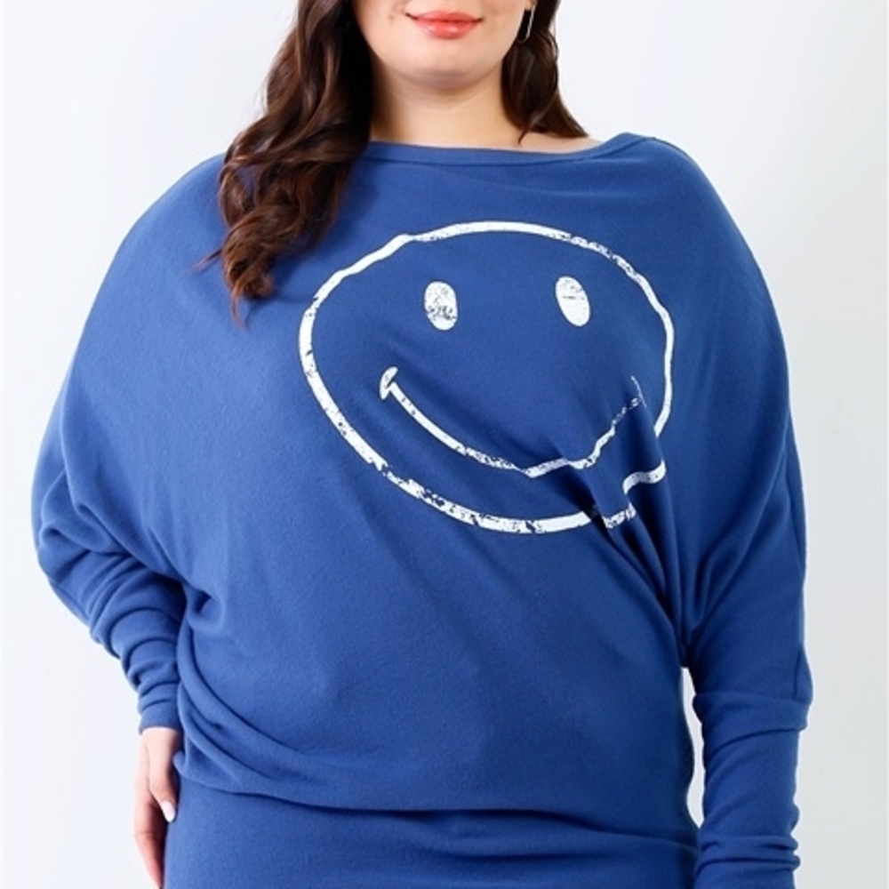Blue Smiley Face Sweater